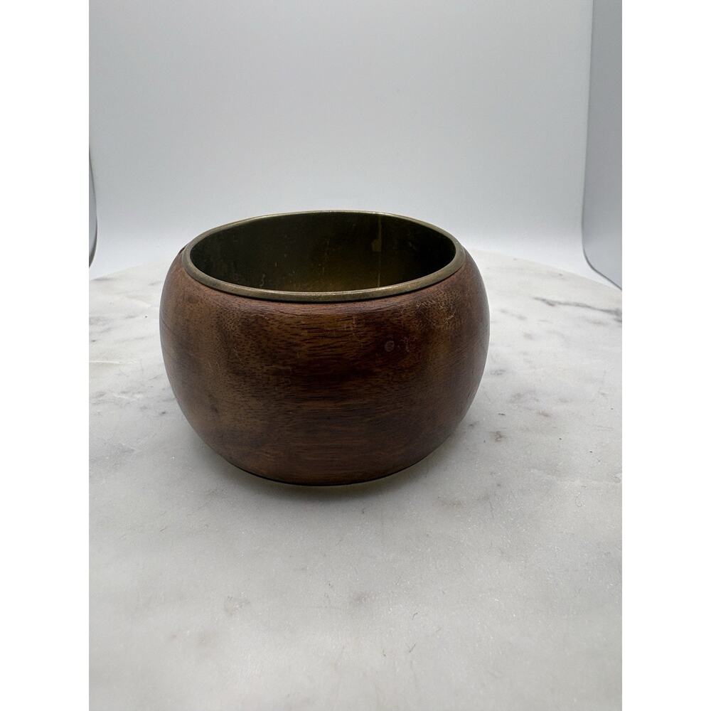 Vintage Wooden Bangle Bracelet with Brass interior, Wide Chunky Boho Cuff